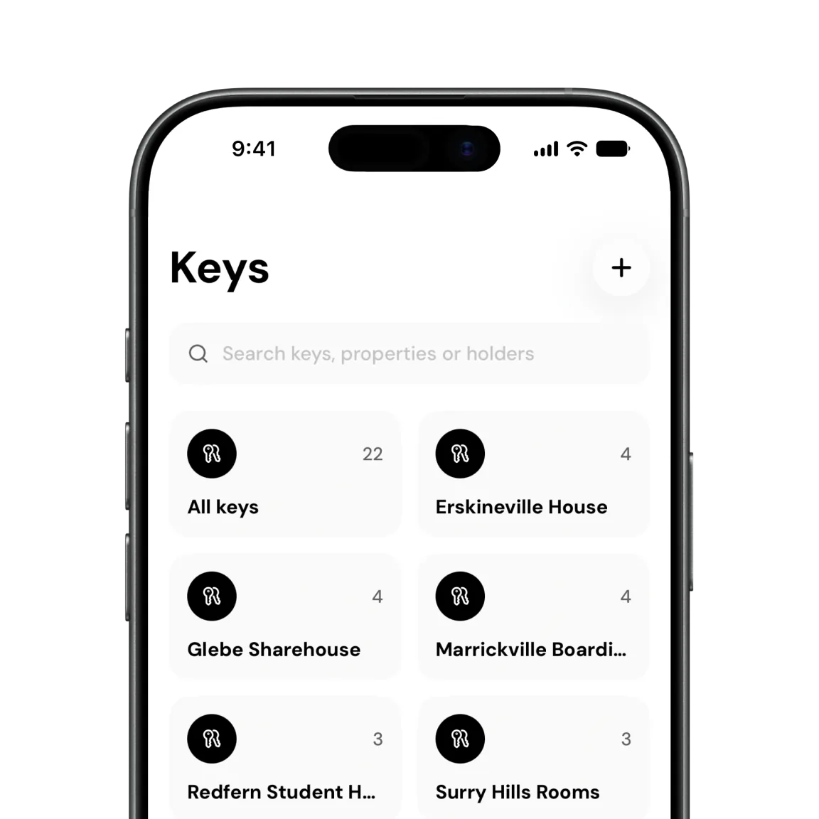 The Girilang Keys screen on iPhone, listing every key by property with the number of copies held